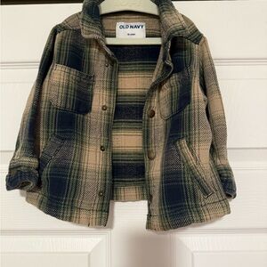 Old Navy Navy and Tan Plaid Button-Up Jacket